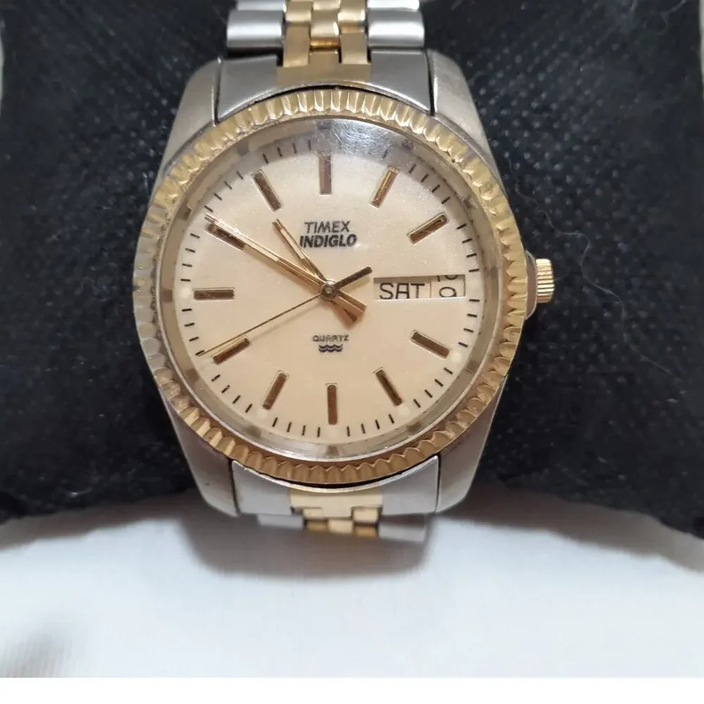 Timex Indiglo Men's Wristwatch Quartz Gold and Silver Tone